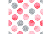 Aquarelle pink seamless pattern with dots and circles