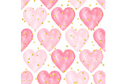 Wedding aquarelle pink seamless pattern with hearts