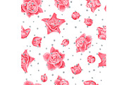 Wedding seamless pattern background with roses and glitter