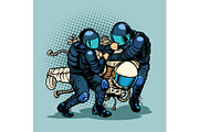 regression and progress concept, police arrested the astronaut