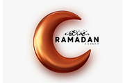 Ramadan Kareem islamic design gold crescent moon with arabic handwritten calligraphy