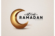 Ramadan Kareem islamic design gold crescent moon with arabic handwritten calligraphy