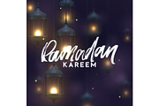 Ramadan greeting card with calligraphy Ramadan Kareem.