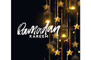 Ramadan kareem. Background design is arabian vintage decorative hanging lamp with bokeh.