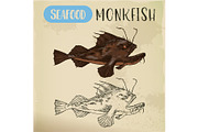Monkfish or sea-devil, fishing-frog or fish sketch