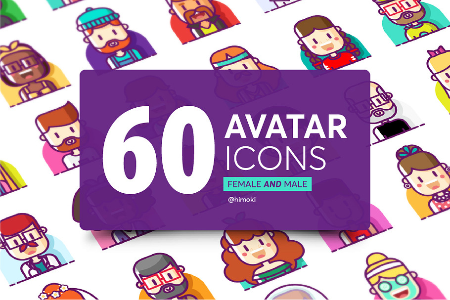 60 avatar icons-female and male in Graphics - product preview 8
