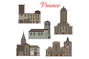 French architecture travel landmark thin line icon