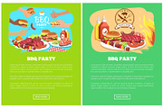 BBQ Party Two Colorful Posters Vector Illustration