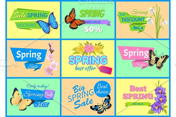Best Spring Big Sale Banners Vector Illustration