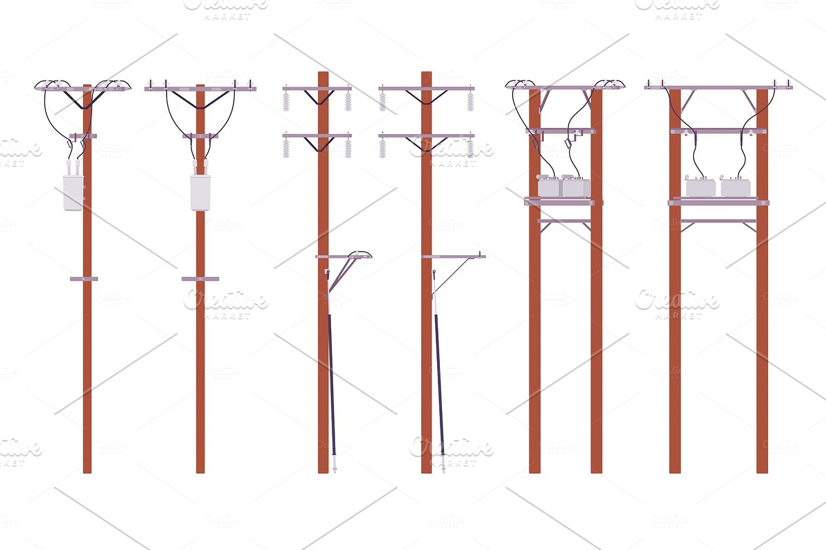 Electric wire poles set in Objects - product preview 8