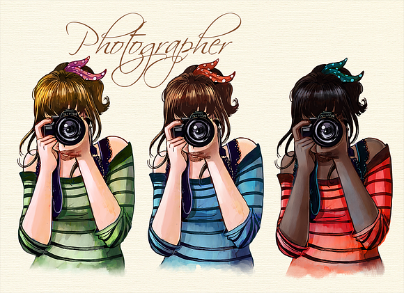 Woman with camera clip art, photo in Illustrations - product preview 1