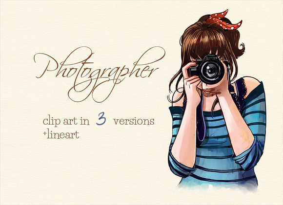 Woman with camera clip art, photo in Illustrations - product preview 3