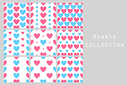 Pink and blue simple hearts patterns