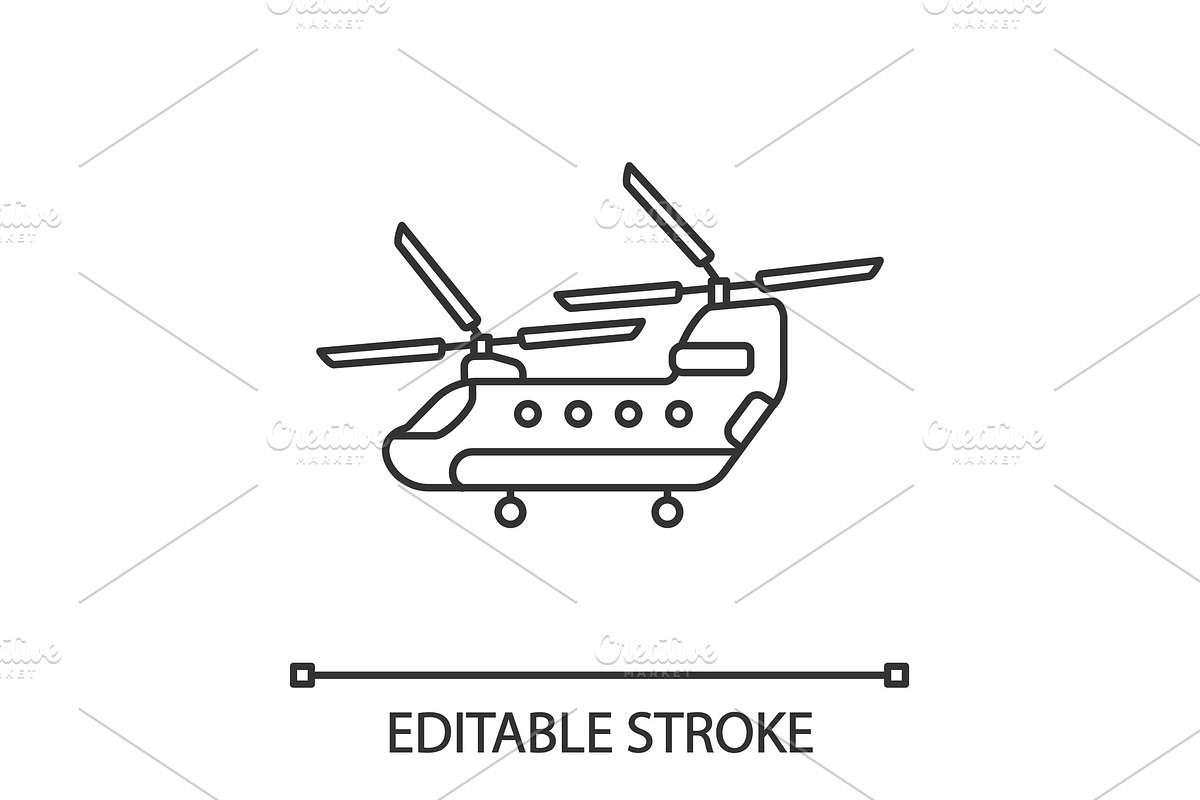 Military helicopter linear icon in Military Icons - product preview 8
