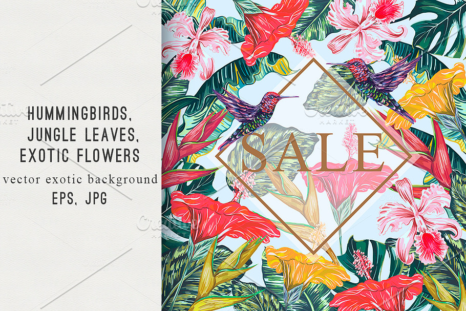 Tropical flowers,leaves background in Illustrations - product preview 8