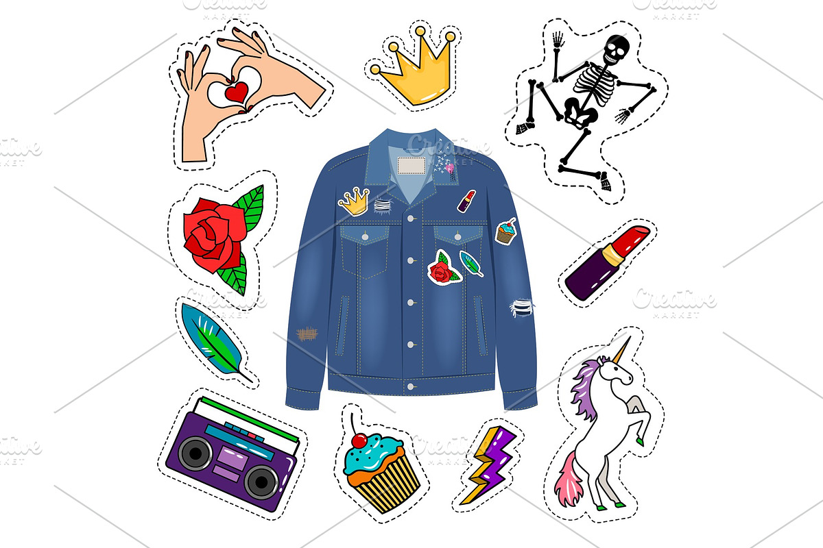 Patches denim jacket in Illustrations - product preview 8