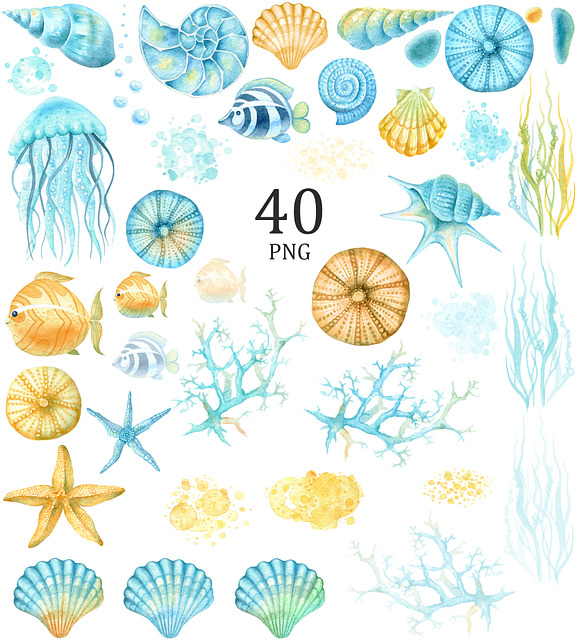 Watercolor sea clipart. Part 2 in Illustrations - product preview 1