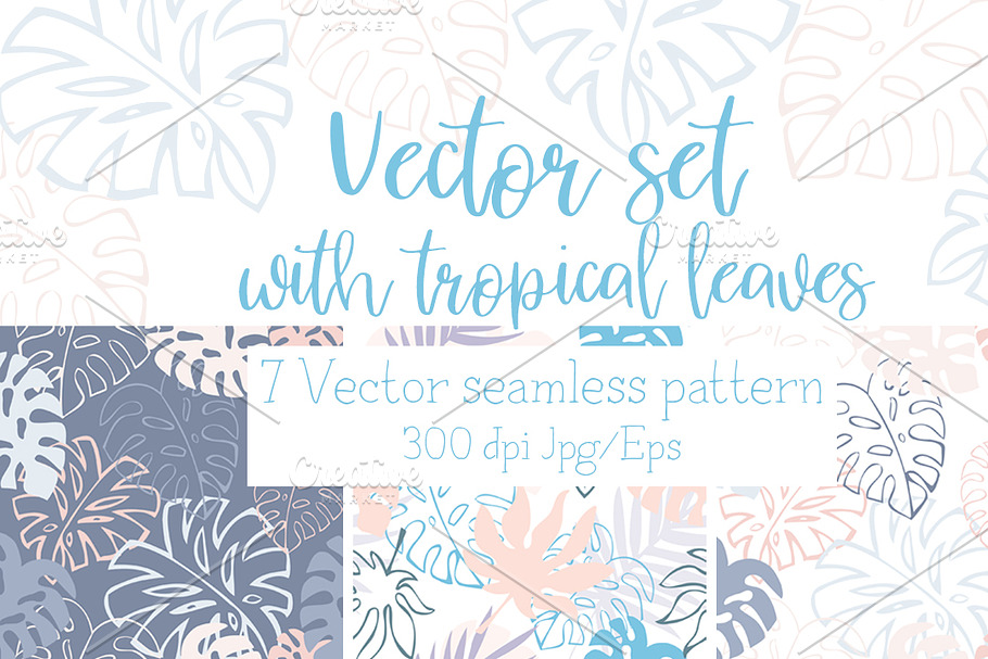 Vector set with tropical leaves in Patterns - product preview 8
