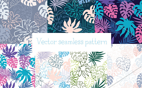 Vector set with tropical leaves in Patterns - product preview 1
