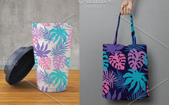 Vector set with tropical leaves in Patterns - product preview 2