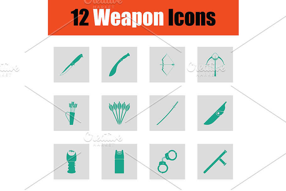 Set of twelve weapon icons in Graphics - product preview 8