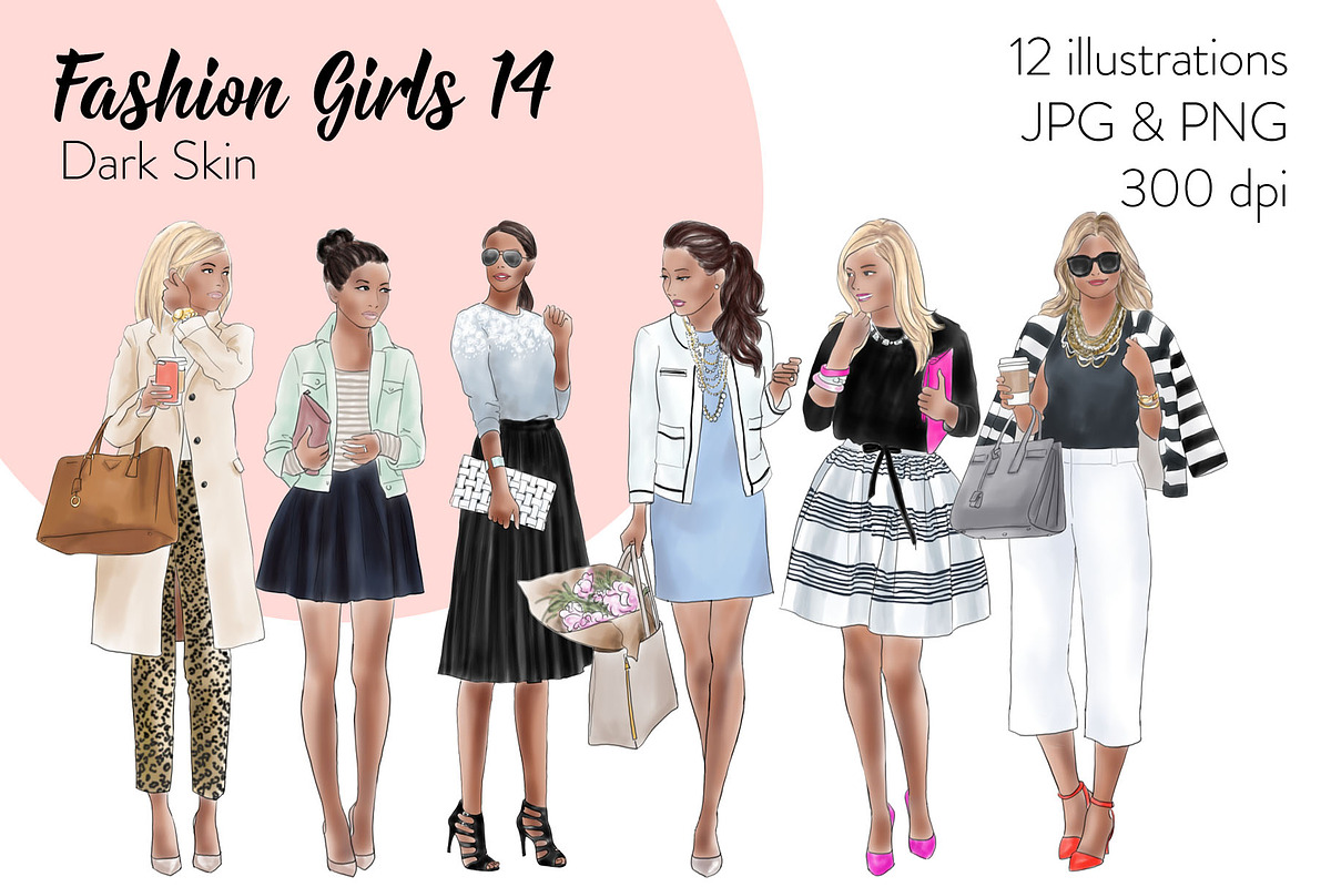 Fashion Girls 14 - Dark Skin in Illustrations - product preview 8