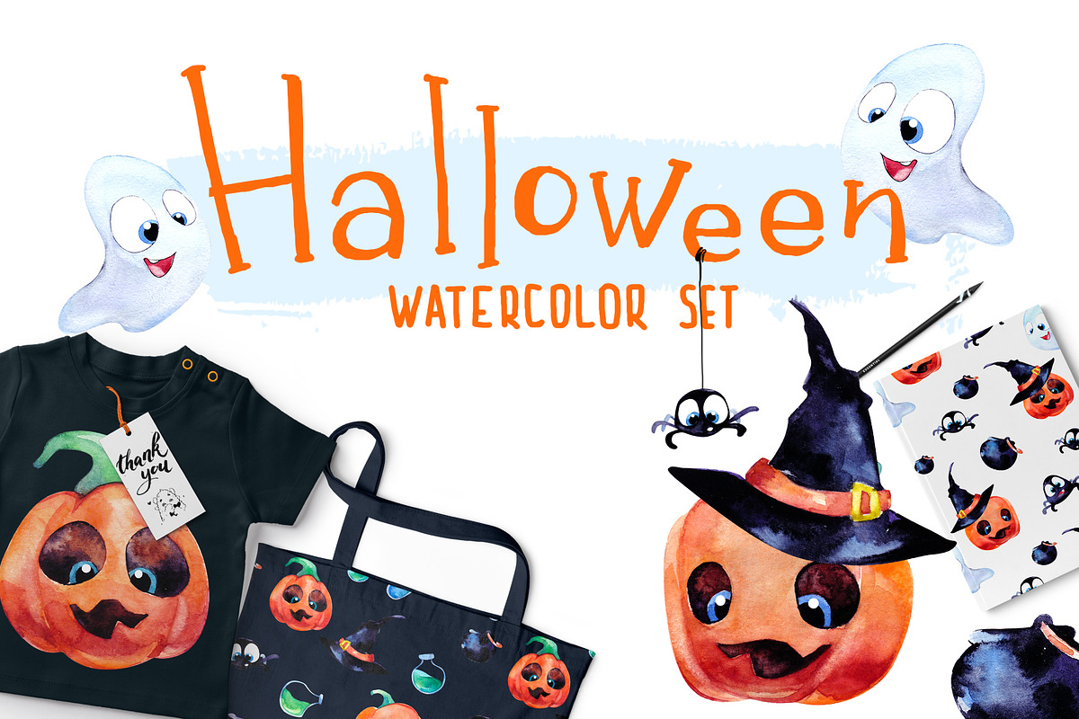 Halloween. Watercolor set in Illustrations - product preview 8