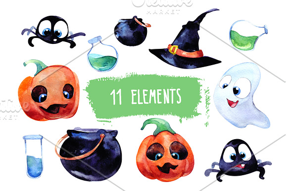 Halloween. Watercolor set in Illustrations - product preview 1