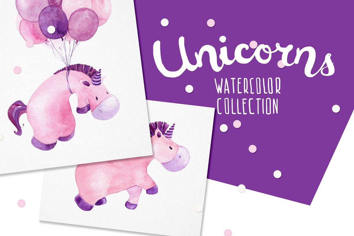 Unicorns. Watercolor collection in Illustrations - product preview 8