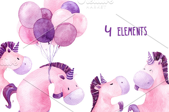 Unicorns. Watercolor collection in Illustrations - product preview 1