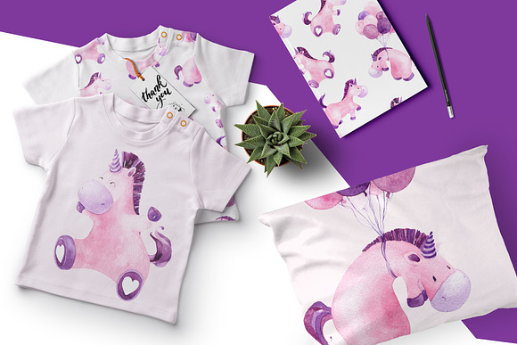 Unicorns. Watercolor collection in Illustrations - product preview 3