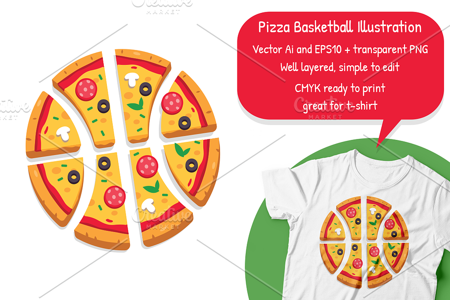 Pizza Basketball Illustration 