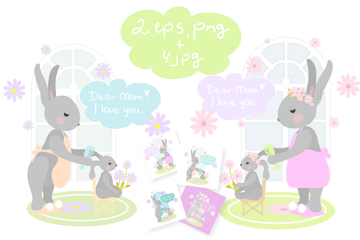 Bunny and mommy vector clip art in Illustrations - product preview 8