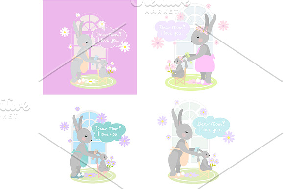 Bunny and mommy vector clip art in Illustrations - product preview 1
