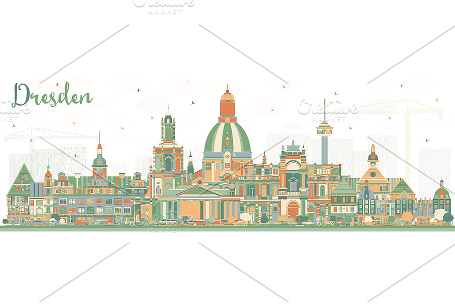 Dresden Germany City Skyline in Illustrations - product preview 8