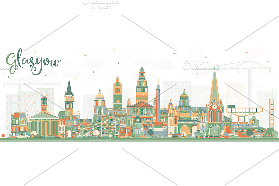 Glasgow Scotland City Skyline in Illustrations - product preview 8