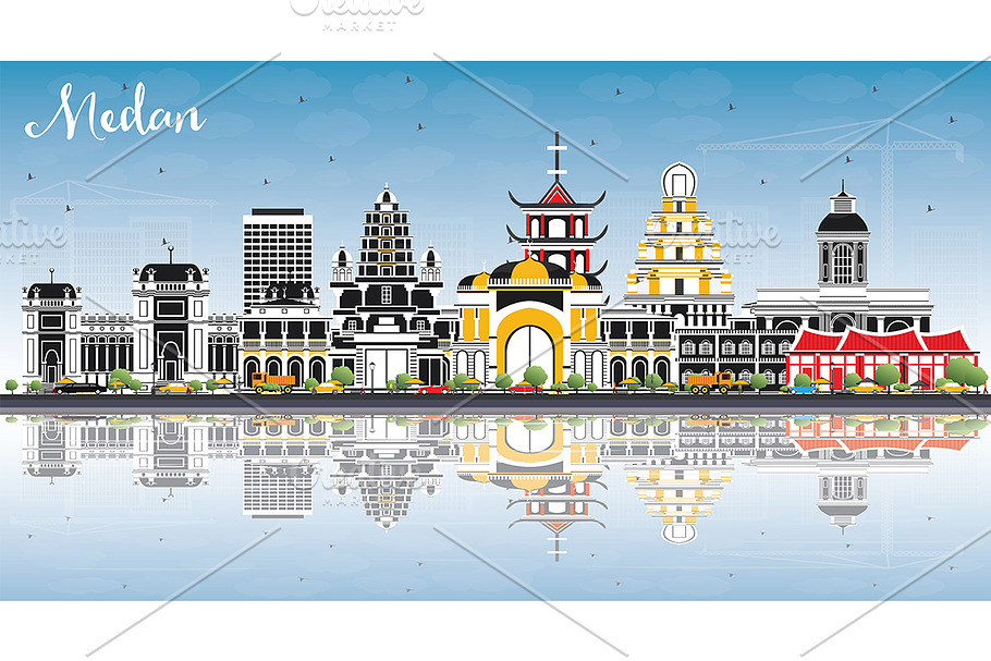 Medan Indonesia City Skyline in Illustrations - product preview 8
