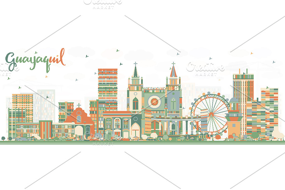 Guayaquil Ecuador City Skyline in Illustrations - product preview 8