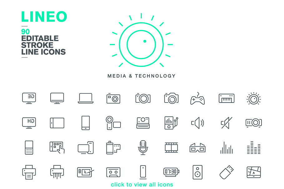 LINEO - 90 MEDIA LINE ICONS in Graphics - product preview 8