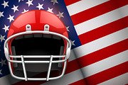 American Football Helmet and US Flag