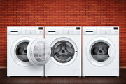 Laundry room of brick wall and washing machines