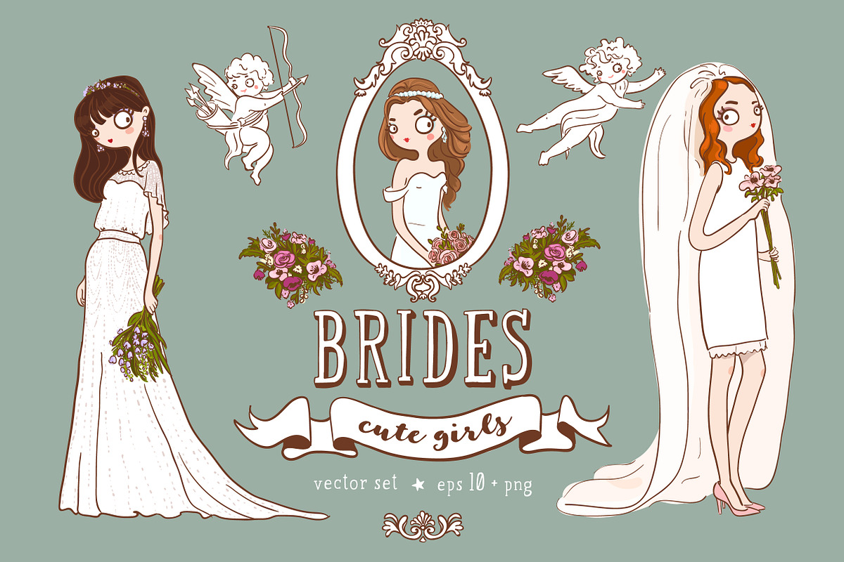 Set of 12 cute brides in Illustrations - product preview 8