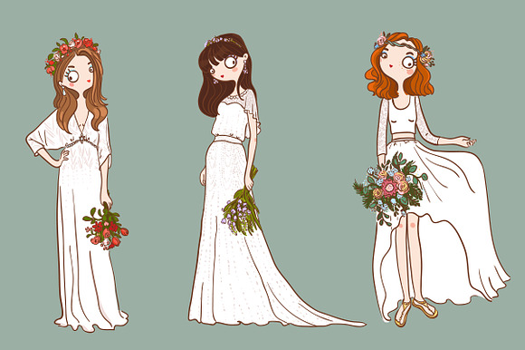 Set of 12 cute brides in Illustrations - product preview 1