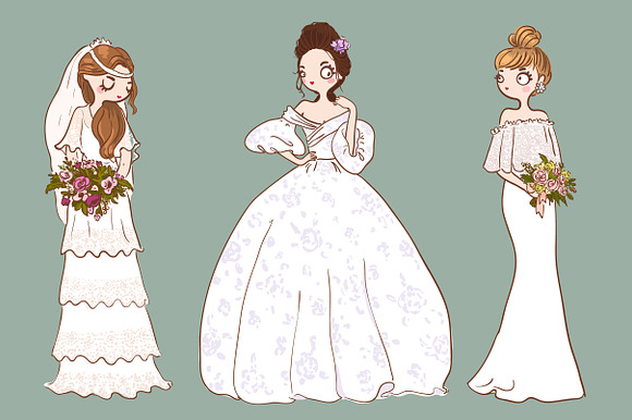 Set of 12 cute brides in Illustrations - product preview 2