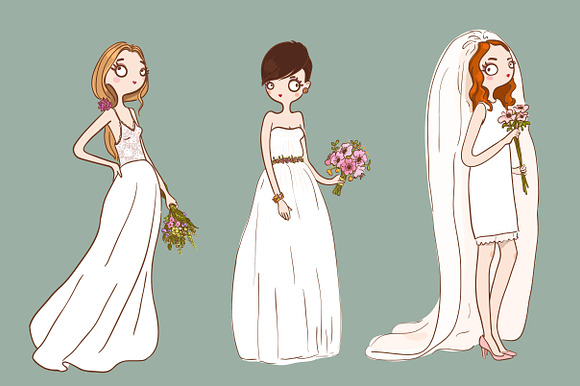 Set of 12 cute brides in Illustrations - product preview 3