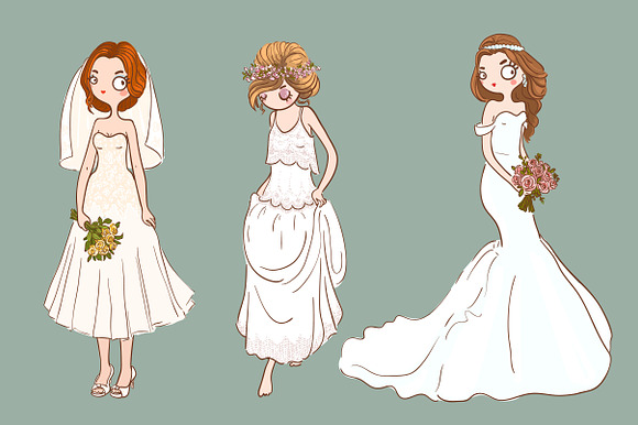 Set of 12 cute brides in Illustrations - product preview 4