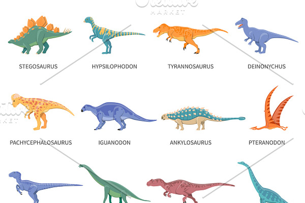 Dinosaurs colored isolated icons set