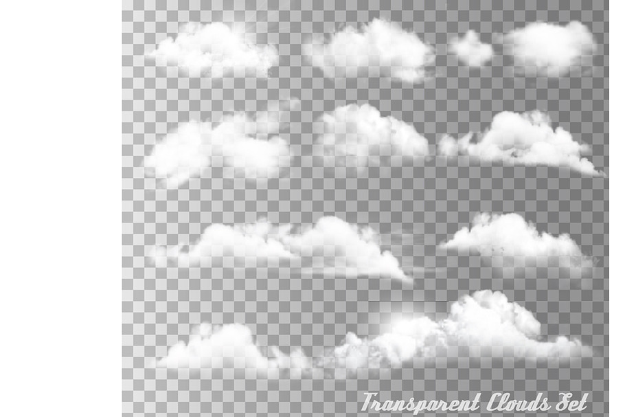 Set of transparent different clouds in Illustrations - product preview 8
