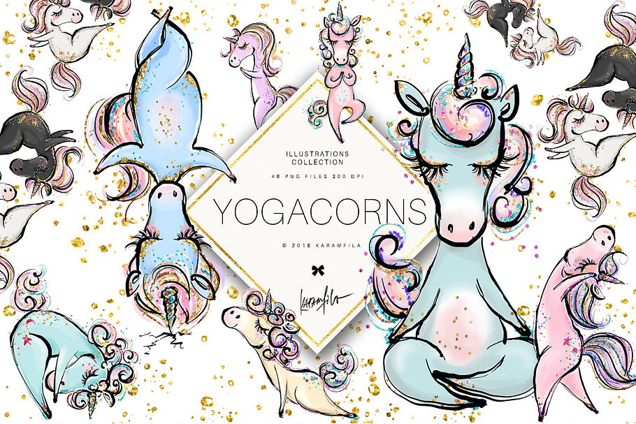 Yoga Unicorns Clipart. Yogacorns