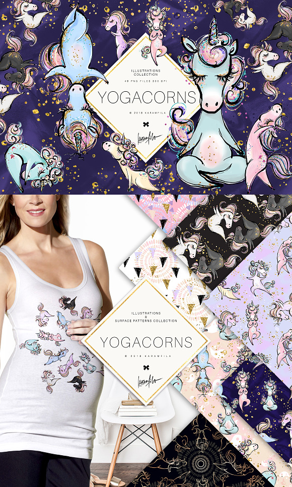 Yoga Unicorns Clipart. Yogacorns in Illustrations - product preview 1